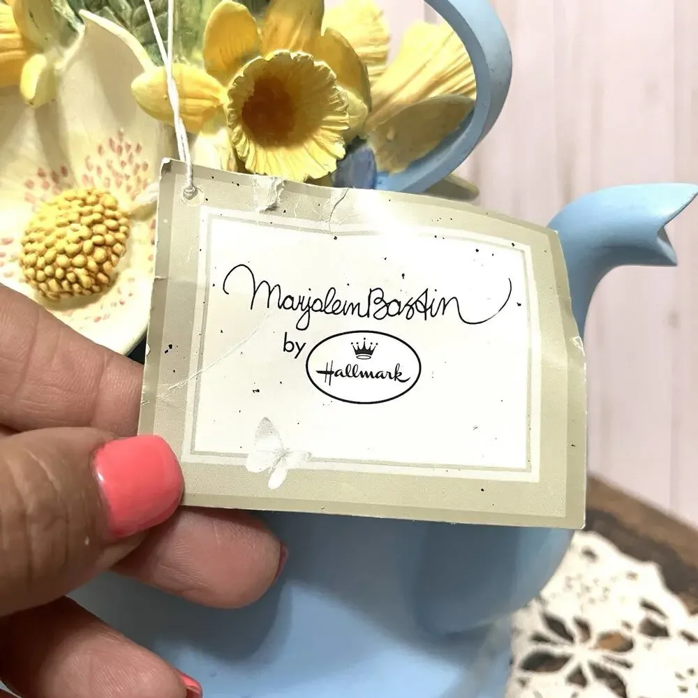 Marjolein Bastin Blue Floral Teapot Table Lamp w Shade, Ceramic Novelty Design